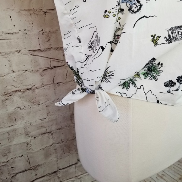 Zara Roadtrip Vacay Drawn Desert Print Side Tie Short Sleeve Top - Picture 3 of 5